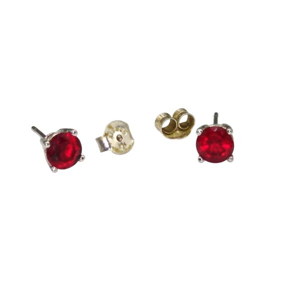 Vintage ATT Thai Silver Earrings with Red Crystal Solitaire, 925 Sterling Studs - Picture 5 of 7